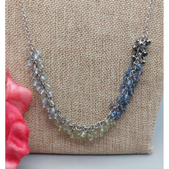 Coldwater Creek Silver Tone Long Station Chain Necklace Blue Ombre Crystal 36" - Picture 2 of 10